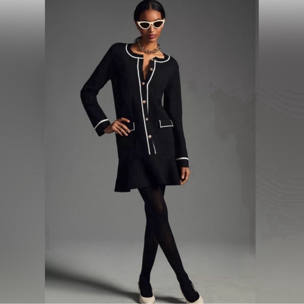Anthropologieendless Rose Mini Sweater Dress $148 Black Small